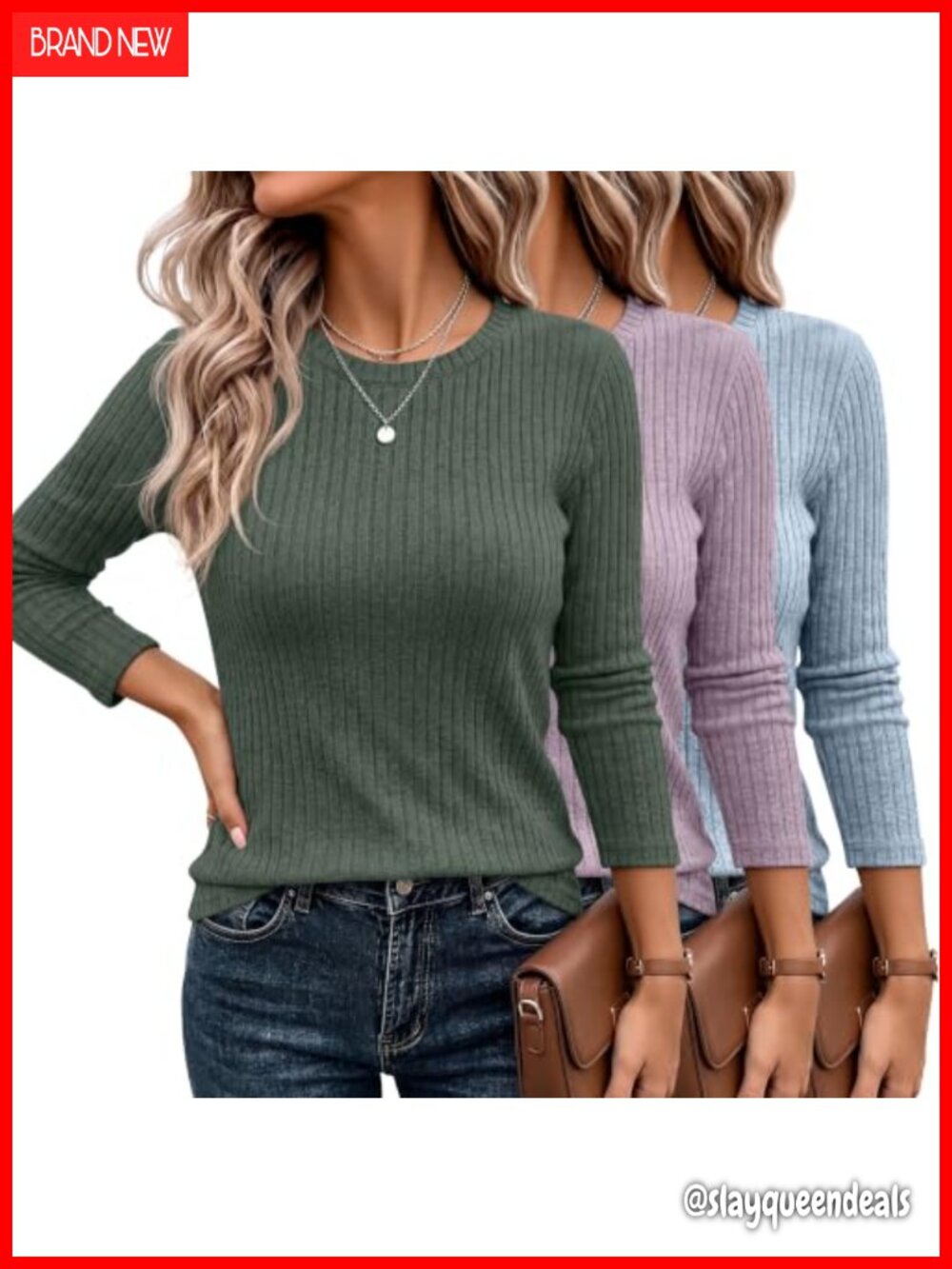 Women's Long Sleeve Crewneck Tunic Sweater 3 Pack Polyester Spandex